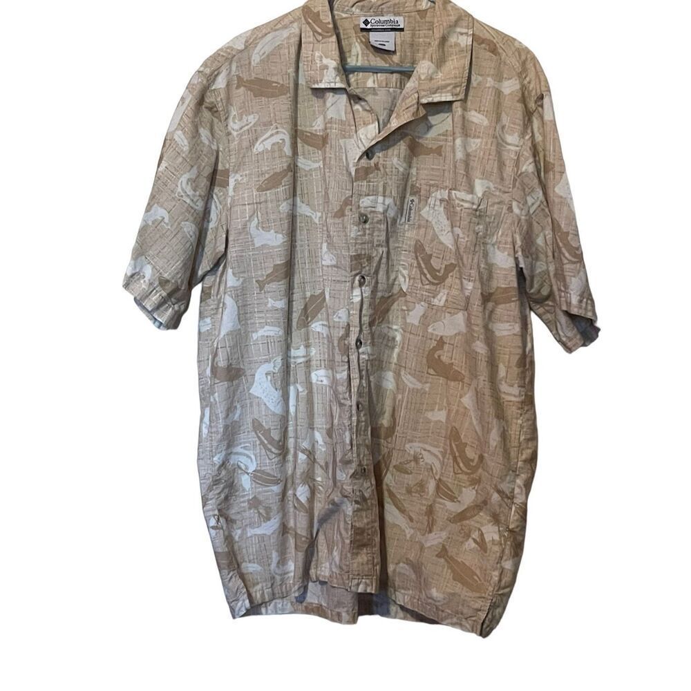 Columbia Mens Fish Allover Print Short Sleeve Button Down Shirt Size XXL